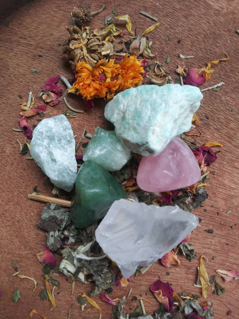 Heart Chakra Stones + Herbal Bag