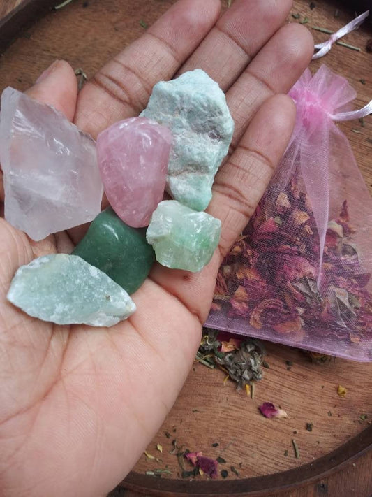 Heart Chakra Stones + Herbal Bag