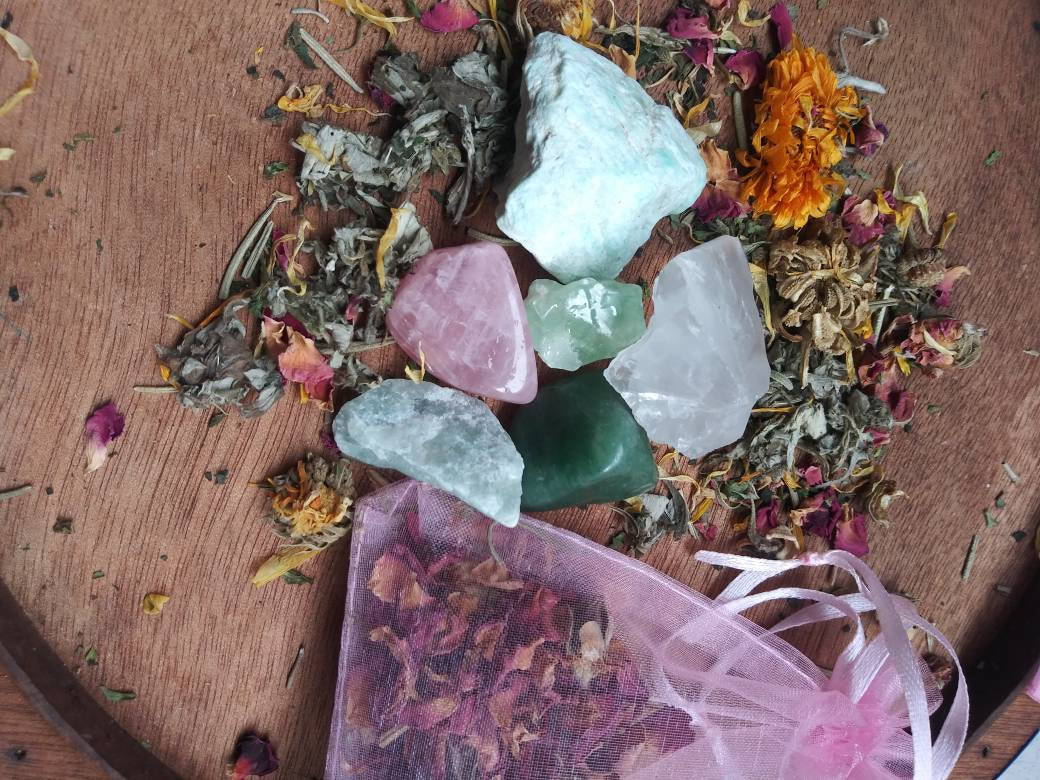 Heart Chakra Stones + Herbal Bag